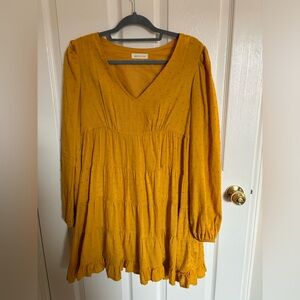 Yellow long sleeve tiered sun dress, size small